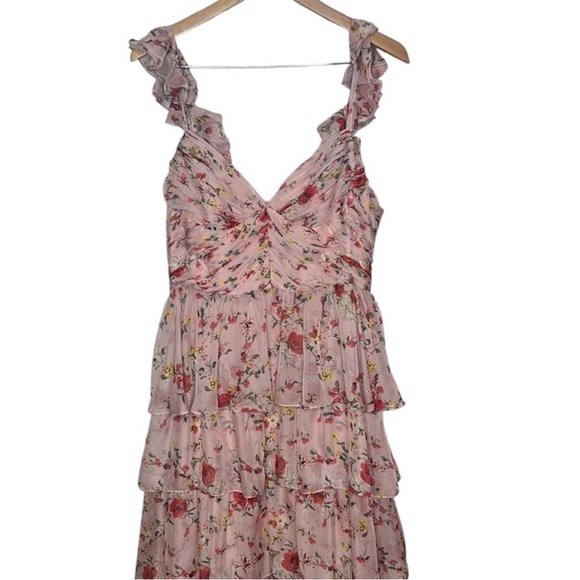 Ieena For Mac Duggal Pink Floral Chiffon Tiered Gown Dress Women Size 14 - Picture 10 of 10